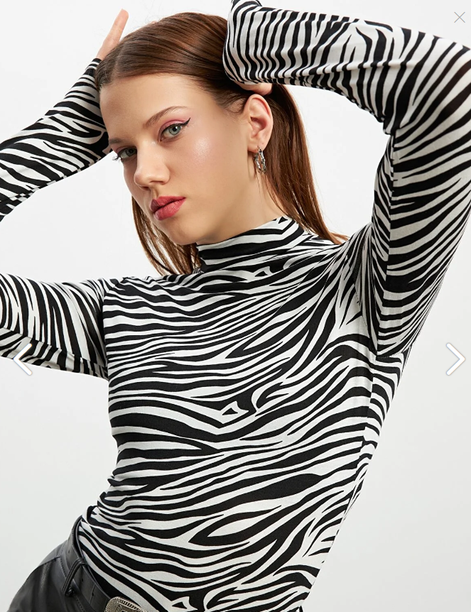 Bipantolon Kadın Siyah Beyaz Zebra Desen Parmak Detay Body PRMK101