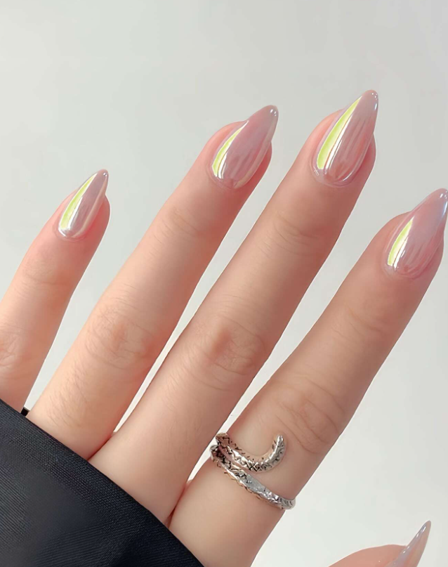 24قطع/طقم مدبب لوز شكل الأظافر الزائفة مع الشفق القطبي تأثير & حورية البحر تصميم & يعرض أبيض نغمة + قطعة واحدة هلام صمغ + قطعة واحدة مبرد أظافر