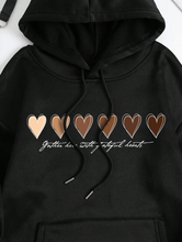 Load image into Gallery viewer, Heart Print Kangaroo Pocket Drawstring Thermal Lined Hoodie
