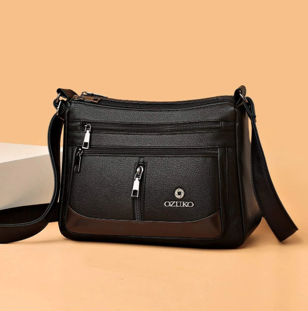 مطرز ليتشي بديكور عبارة حقيبة مربعة متعدد السوستة سعة كبيرة حقيبة كتف للرجال والنساء , موضة جلد صناعي حقيبة كروسبودي