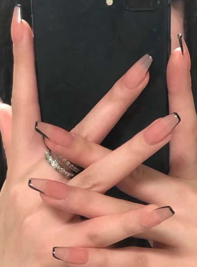 24 قطعة قصير أسلوب نعش تصميم فرنسي مزيف اظافر طقم يضعط الأظافر