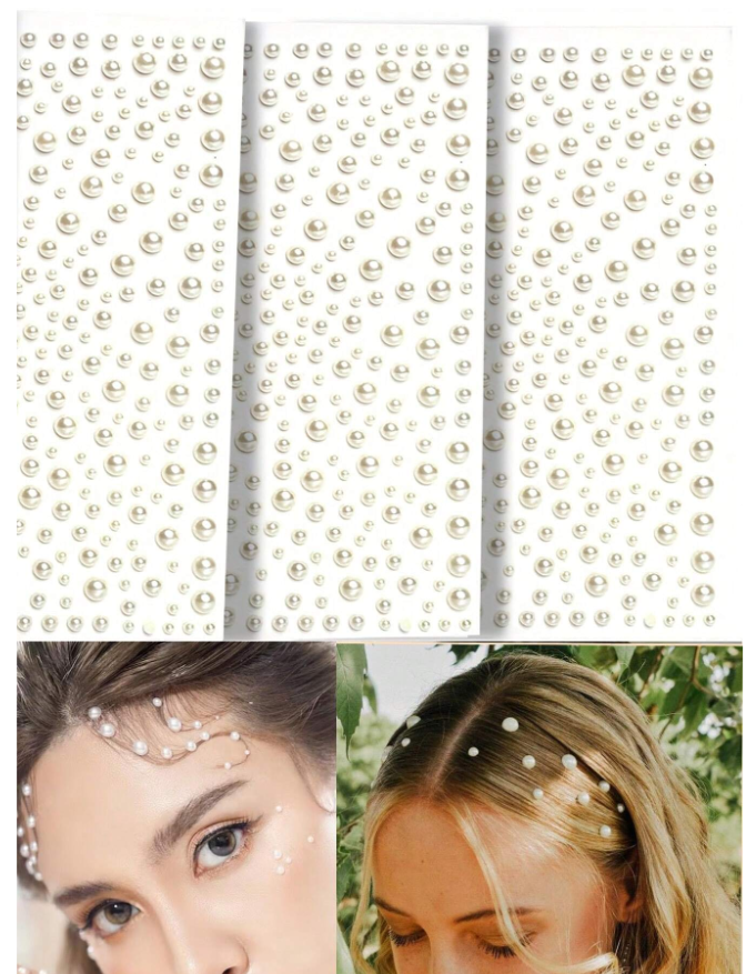 975 قطعة من ملصقات اللؤلؤ ذاتية اللصق، ملصقات أحجار كريمة كريستال أكريليك مناسبة للوجه والشعر والعين والمكياج والأظافر والجسم والحرف اليدوية