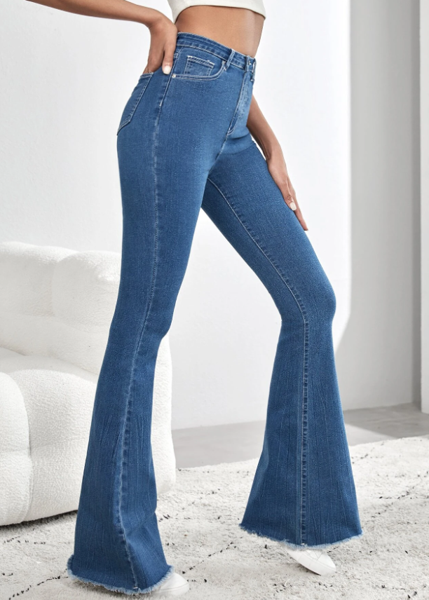 SHEIN Tall High Waist Raw Trim Flare Leg Jeans