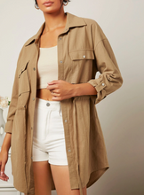 Load image into Gallery viewer, SHEIN Essnce Roll Tab Sleeve Flap Pocket Drawstring Waist Shirt
