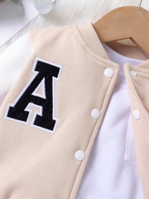 Load image into Gallery viewer, Baby Boy Letter Embroidery Striped Trim Varsity Jacket &amp; Sweatpants Without Tee
