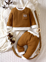 Load image into Gallery viewer, SHEIN Baby Boy Letter Patched Detail Contrast Trim Sweatshirt &amp; Sweatpants
