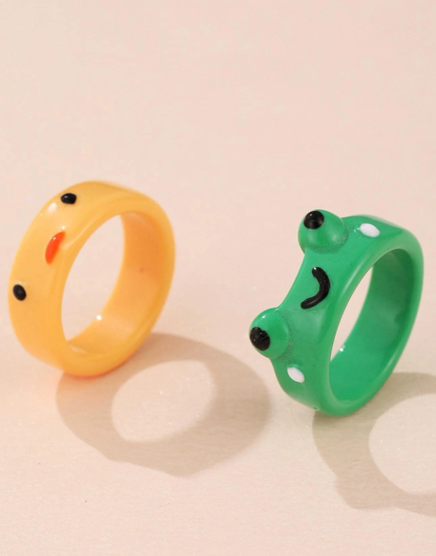 2قطع/طقم بتصميم الضفدع خاتم بلاستيك مجوهرات هدية