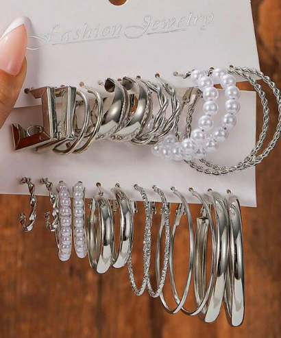 24 زوج أقراط مجوهرات التقليد من اللؤلؤ والأشكال الهندسية والملتوية للح