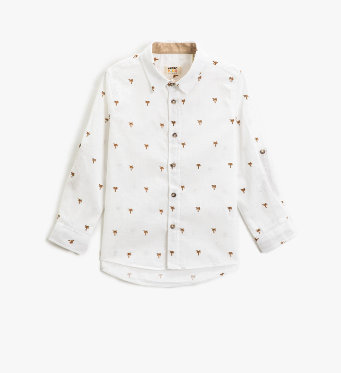Boy's Long Sleeve Cotton Shirt with Palm Tree Pattern/ koton