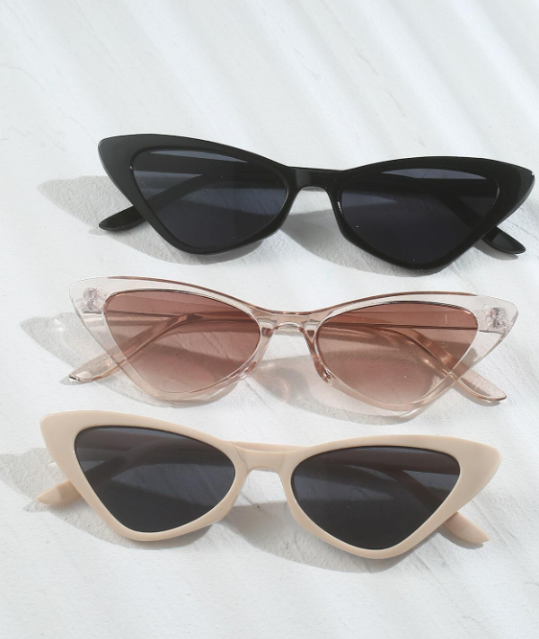 3 قطع من النظارات الشمسية النسائية ذات إطار عين القطة الصغيرة متعددة الاستخدامات للاستخدام الخارجي، ظلال سوداء لمظهر عصري عتيق