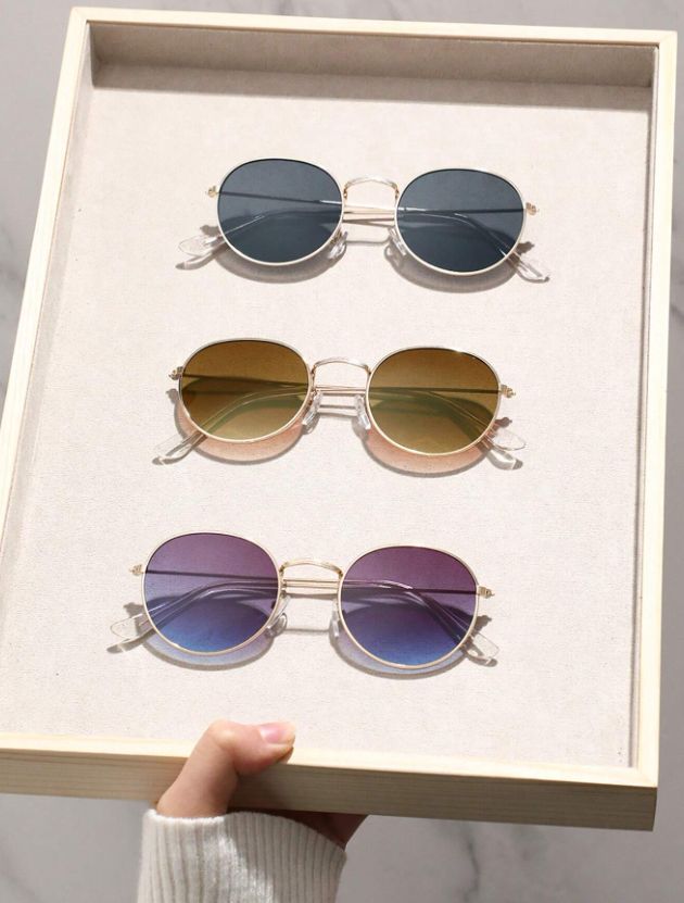 3 قطع من النظارات الشمسية البيضاوي بوهو النحاسي الرمادي والأزرق للنساء في الهواء الطلق والسفر اليومي للحماية من الأشعة فوق البنفسجية