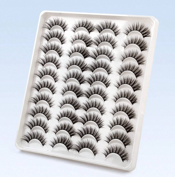 20 زوجاً من رموش ثلاثية الأبعاد متقاطع الإتجاه طبيعي اللون