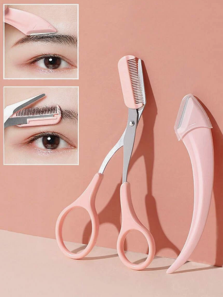 2 قطع تقليم الحاجب سكين & مقص طقم مشط كليبرز مع حواجب نساء أداة تجميل مقص عين طقم أدوات أدوات المكياج