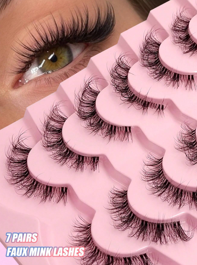 7 أزواج من رموش فراء اليقطين الاصطناعي كاملة وضئيلة وناعمة وطويلة ومحدبة لإبراز جمال العين