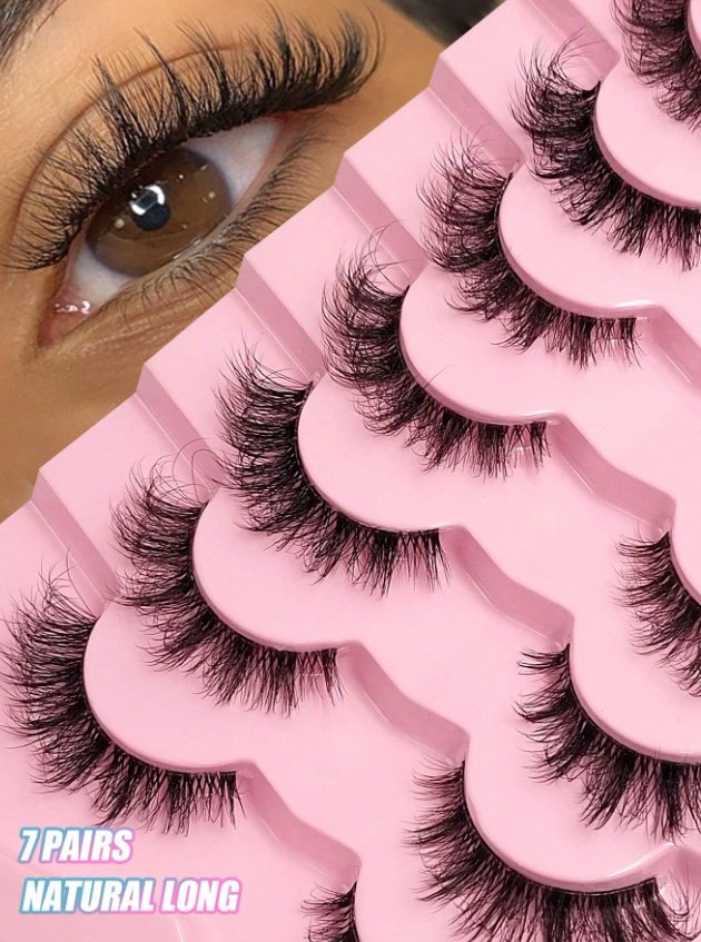 7 أزواج من رموش فراء اليقطين الاصطناعي كاملة وضئيلة وناعمة وطويلة ومحدبة لإبراز جمال العين