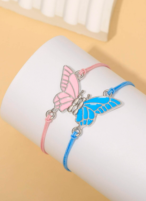 2 stuks Oil Drip Butterfly Lover Handgemaakte Gevlochten Verstelbare Vriendschapsarmband