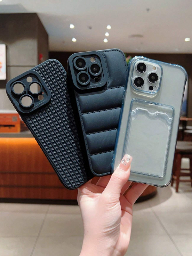 3 st./set Effen kleurig Populair Geweven Veer Gevormd Kaart Zak All-inclusive Anti-drop Telefoon Hoesjes Geschikt Voor iPhone