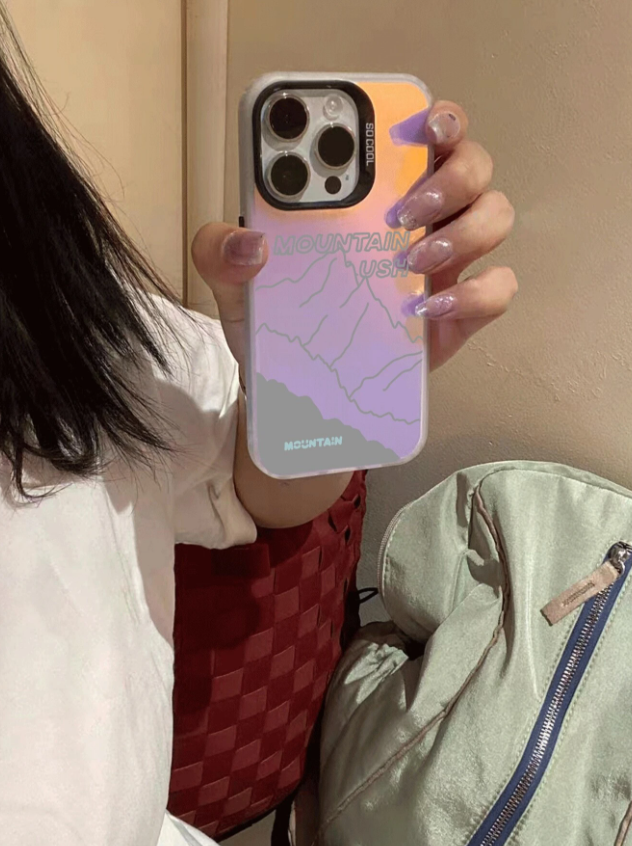 1 stuk Eenvoudig Lijnkunst Berg PC + Silicone Telefoonhoesje Voor iPhone 15 , iPhone 15 Plus , iPhone 15