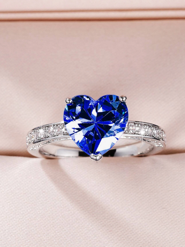 1 st Elegante Blauwe Hart Zirconia Ring Voor Vrouwen Voor Valentijnsdag Cadeau Bruiloft Sieraden