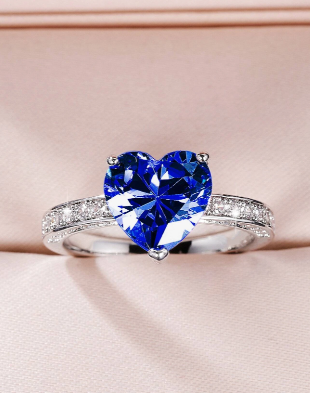 1 st Elegante Blauwe Hart Zirconia Ring Voor Vrouwen Voor Valentijnsdag Cadeau Bruiloft Sieraden