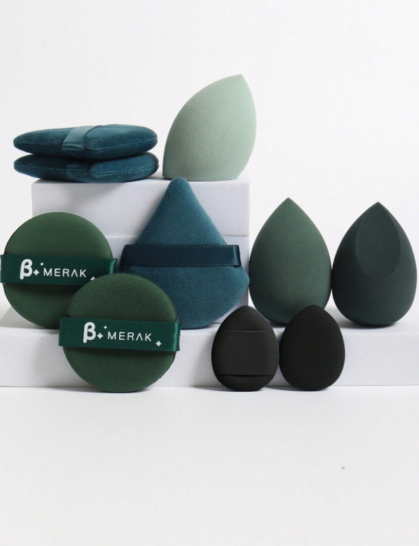 10 stks/set make-upsponzen, 3 stuks driehoekige poederdonsjes en 3 stuks eivormige make-upsponzen,