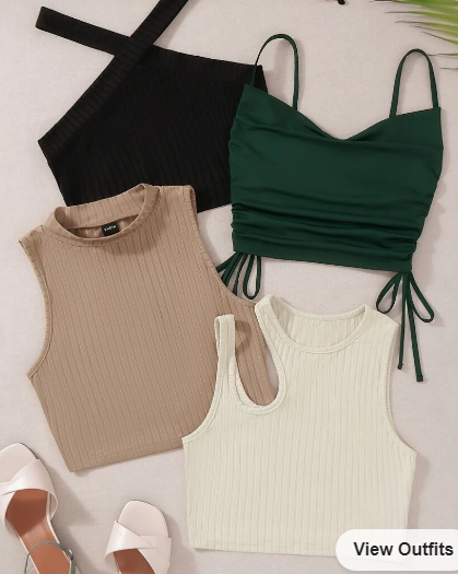 1pc Drawstring Cami Top & 2pcs Tank Top & 1pc Halter Top