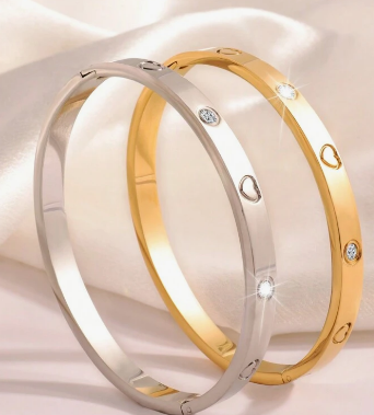 2 أساور جديدة فاخرة من الفولاذ المقاوم للصدأ مصنوعة من الألماس والمناسبة للارتداء اليومي من قبل الأزواج