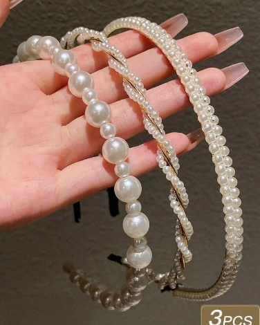 3 قطع مشبك شعر مزين باللؤلؤ الصناعي للشعر الجانبي للنساء