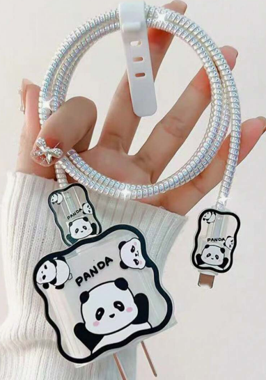 5pcs لطيف الباندا شحن كابل حامي لفون