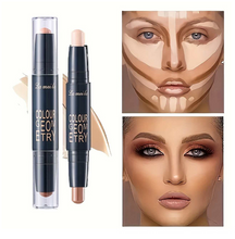 Load image into Gallery viewer, 2 ألوان رأس مزدوج الكنتور , هايلايتر عصا مخفي , طبيعي ثلاثي الأبعاد تجميل الوجة الكنتور مكياج عصا ( 01 )
