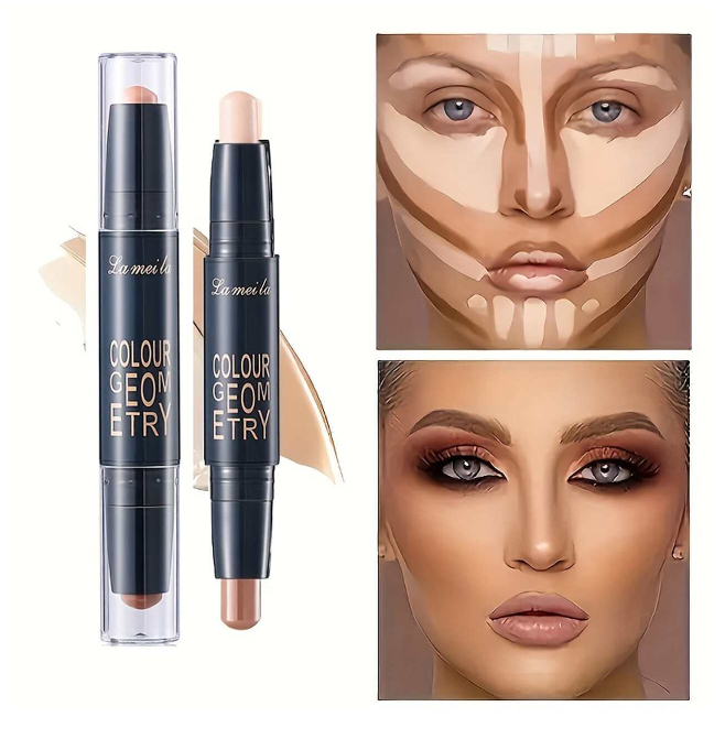 2 ألوان رأس مزدوج الكنتور , هايلايتر عصا مخفي , طبيعي ثلاثي الأبعاد تجميل الوجة الكنتور مكياج عصا ( 01 )