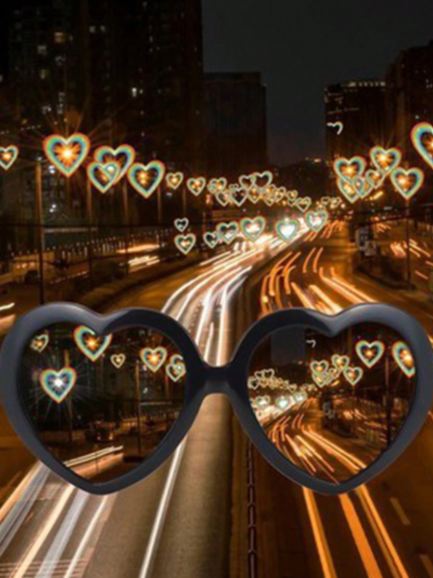 1pc Black Technology Led Light Effect Sunglasses, Romantic Heart Lighting Effect, Perfect For Parties