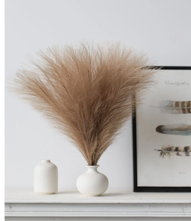 5فرع كريمي من عشب بامباس الاصطناعي مزيف من القصب محلي الصنع ورد وهمي مخملي/غير حقيقي لزخرفة بوهو الخاصة بالزفاف وحفلة الديكور الداخلي لغرفة المعيشة وغرفة النوم وترتيب الزهور في الزهور، ملحقات التصوير الفوتوغرافي للمصورين