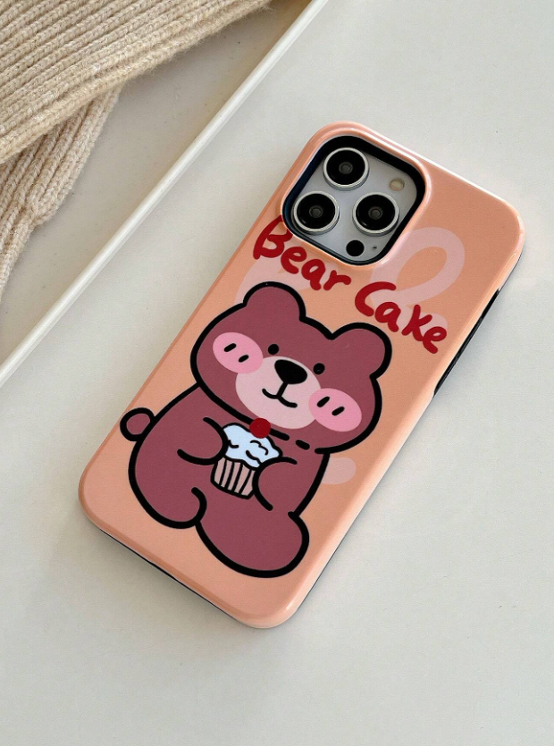 1pc اثنين في واحد حالة الهاتف سيليكون مع تصميم الدب كعكة لفون
