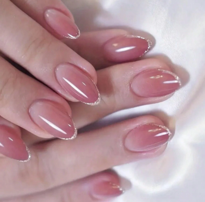 24قطعة/طقم أظافر صناعية ذهبية متدرجة مع لصق الهلام وملف الأظافر، مناسبة للسيدات والفتيات