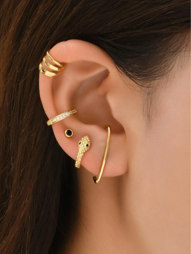 5 قطع بديكور ثعبان اقراط نحاس مجوهرات