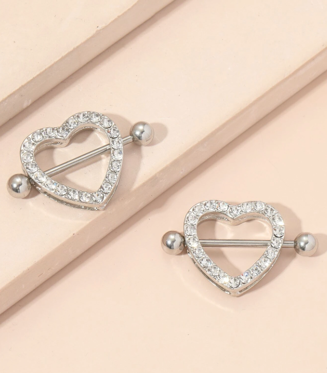 2قطع/طقم فولاذ غير قابل للصدأ , زخرفة حجر الراين قلب حلقة حلمة للنساء و للرجال , البونك ثقب , A الموضة مجوهرات الجسم هدية الى أي مناسبات