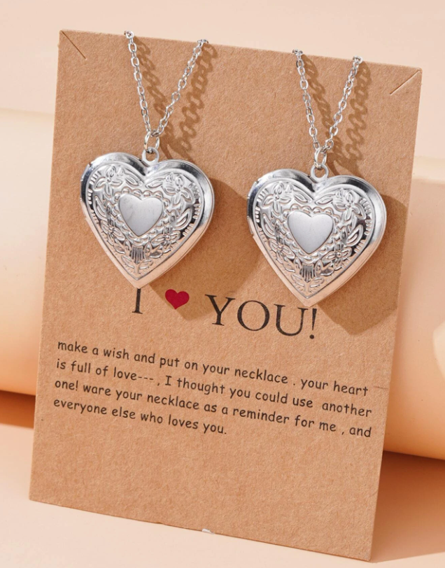 2 pièces Collier Avec Pendentif Argent En Acier Inoxydable Design Cœur Médaillon , Adapté Pour Femme Quotidien Résistant