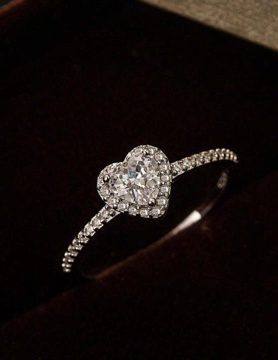 1 pièce Anneau glamour zircone cubique à détail cœur argent pour femme pour décoration quotidienne