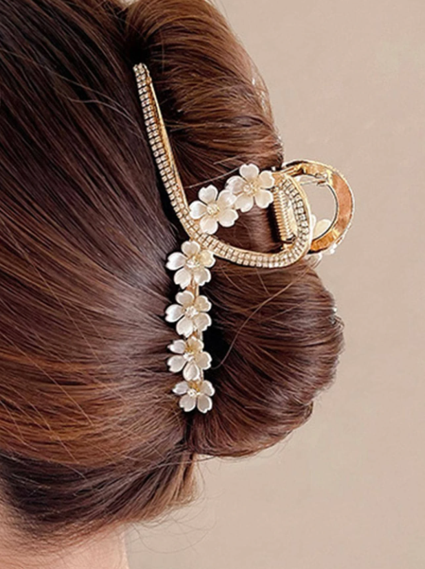 1 pièce Femme fleur & zircone cubique glamour Griffe à cheveux pour cheveux Décoration