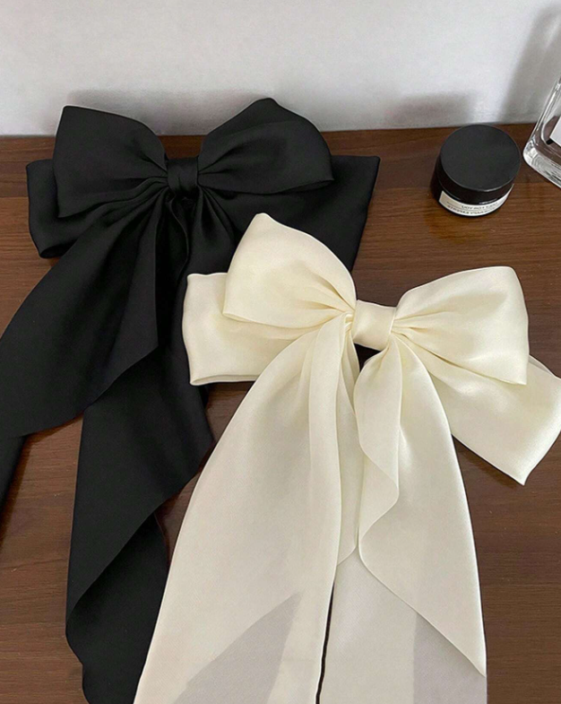 2 pièces pince à cheveux surdimensionnée en satin noir et blanc avec nœud papillon pour femme, accessoire de cheveux de mode rétro élégant et polyvalent pour un usage quotidien et la décoration de tenues