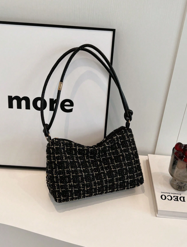 1 Pièce Sac Bandoulière Croisé À Épaule Unique En Laine Mélangée Pour Filles De Blocs De Couleurs Avec Fermeture À Glissière, Adapté Pour Une Utilisation Quotidienne En Automne Et En Hiver
