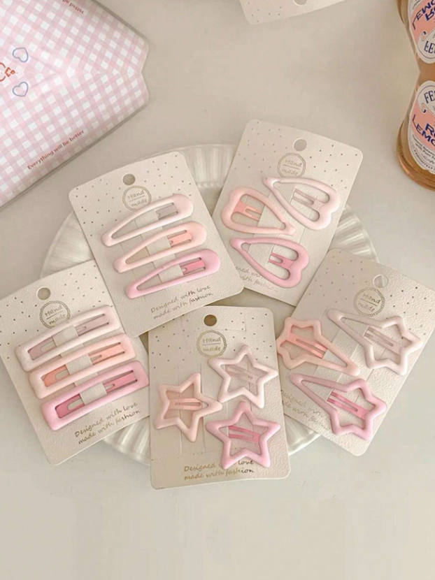 15 Pièces Barrettes Cheveux Rose, Y Compris Des Épingles À Cheveux En Forme De Cœur Et D'étoile Et Des Épingles À Cheveux Mates En Dégradé, Convient Pour Une Utilisation Quotidienne (également Vendues Séparément)