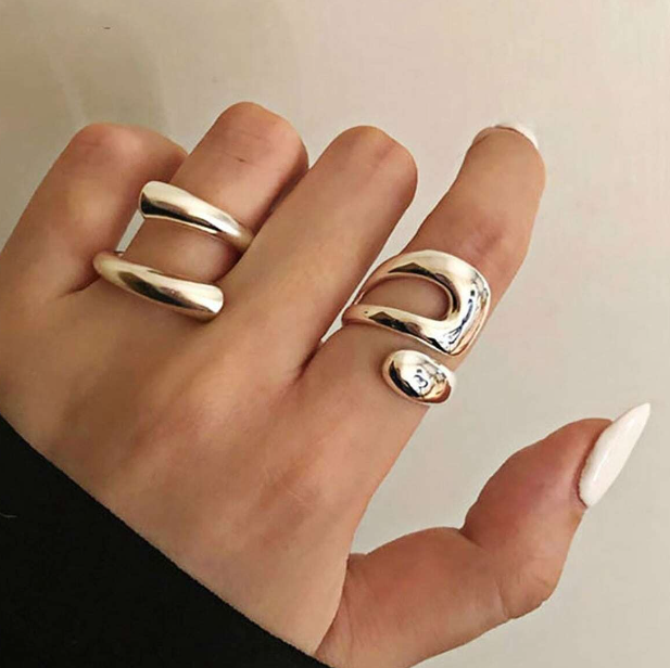 2 Pièces Anneau Ouvert En Métal Alliage Géométrique Simple Pour Femme, Style Tout Assorti