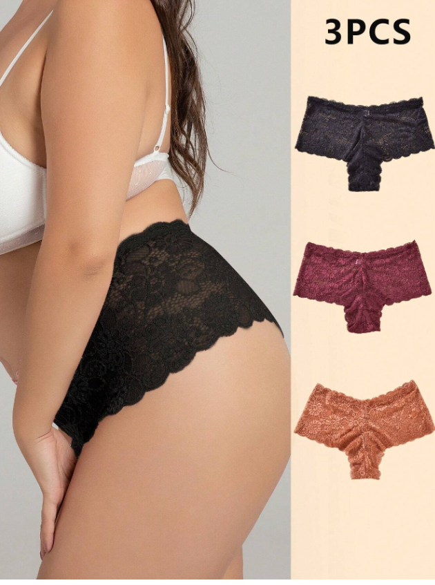 3 Pièces Culottes Sexy En Dentelle Grande Taille