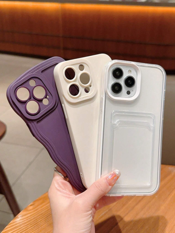 3 pièces Coque De Téléphone Unicolore Avec Fente Pour Carte