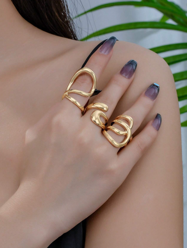 3 قطع من خواتم سبيكة الموضة المخصصة لتمني الحظ مع ترصيع الأحجار الكريمة ومجموعة ميزات مقاومة للبهتان