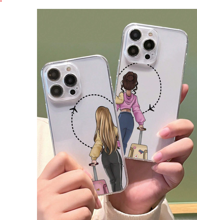 2pcs Best Friends Double Patterned Transparent Tpu Full Cover Phone Case For Iphone