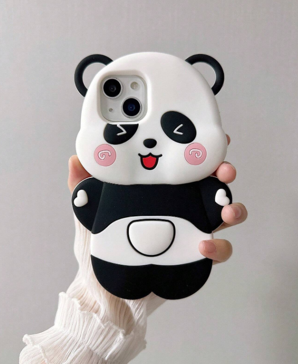1pc Cute Panda Shaped Shockproof Full Enclosed Silicon Phone Case With Bracket For Iphone 11/12/13/14 Pro Max/13 Pro Max