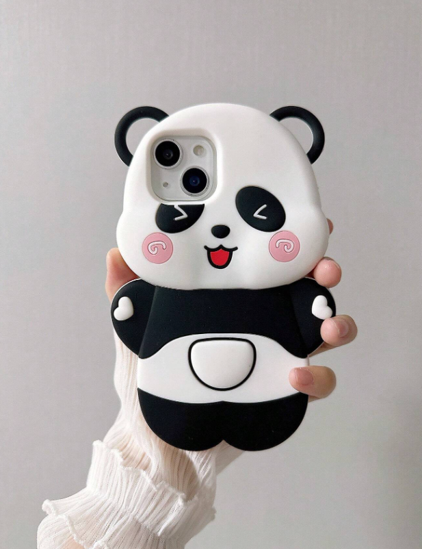1pc Cute Panda Shaped Shockproof Full Enclosed Silicon Phone Case With Bracket For Iphone 11/12/13/14 Pro Max/13 Pro Max